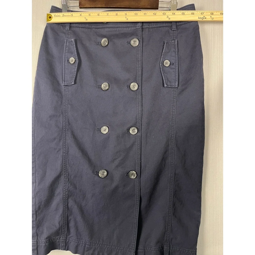 Talbots Pencil‎ Skirt Womens 10 Navy Button Front Nautical Preppy Modest